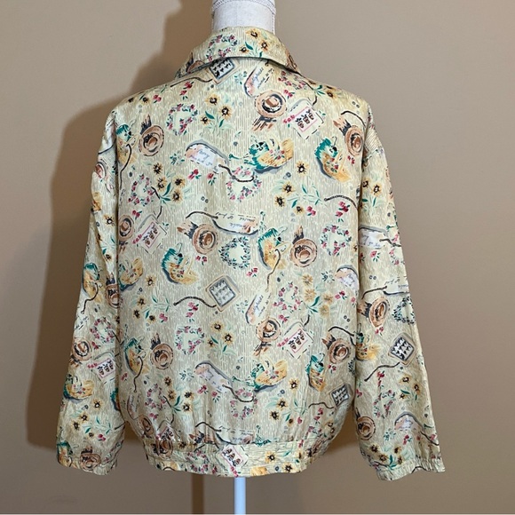 Vintage EVR Garden Theme 100% Silk Bomber Jacket Small - Picture 3 of 5